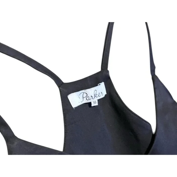 Parker Black Fit and Flare Mini Dress V-Neck Racerback Ladder Stitch XS - Picture 7 of 10